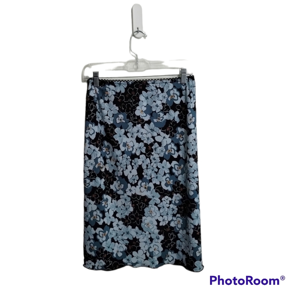 Vintage 90s Teal Mesh Floral Midi Skirt